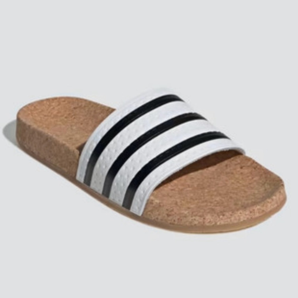 Adidas Women's Black and White Cork Slide Sandals